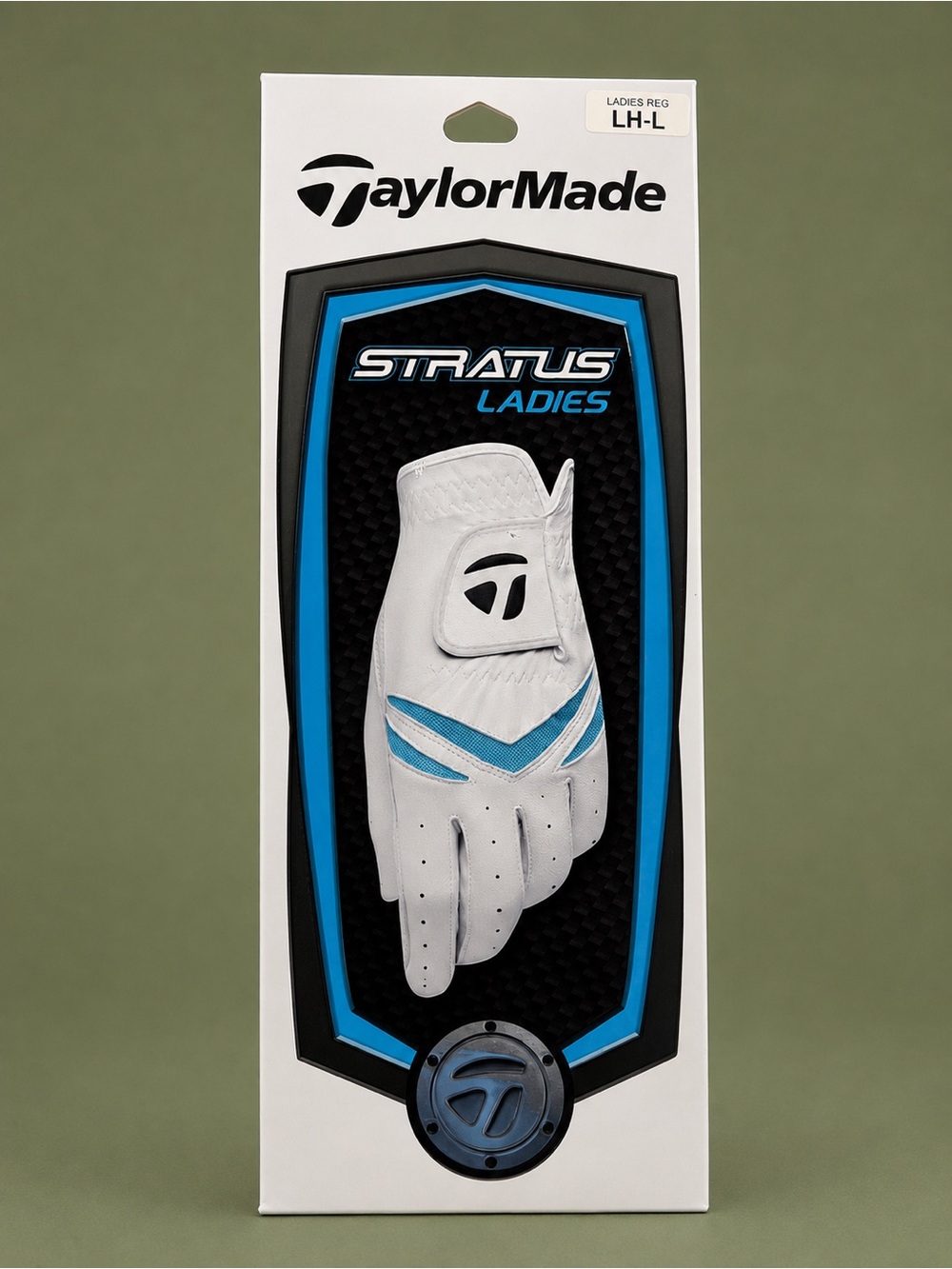 TaylorMade Stratus Ladies Golf Glove White Blue Leather LH Left Hand Size L